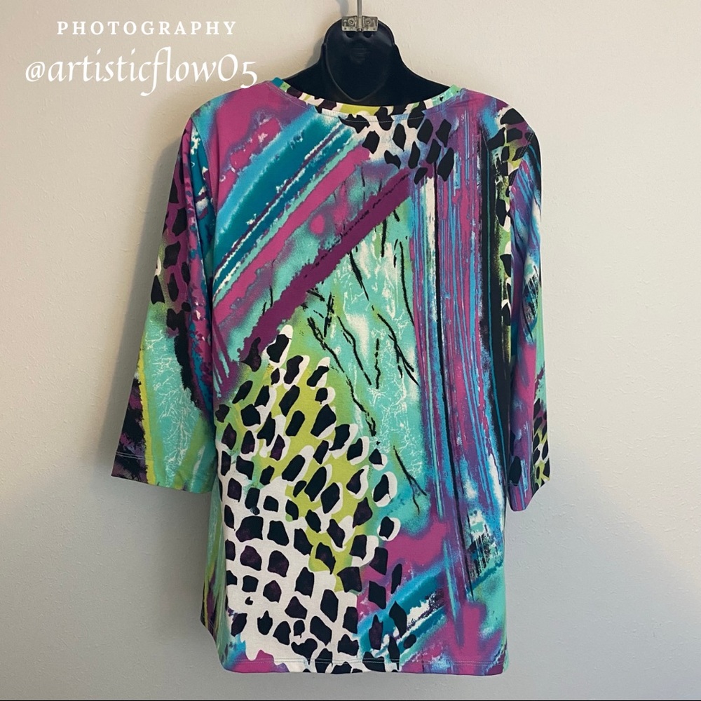 NEW! Multiples 3/4 Length Sleeve Abstract Top NWOT - Picture 3 of 5